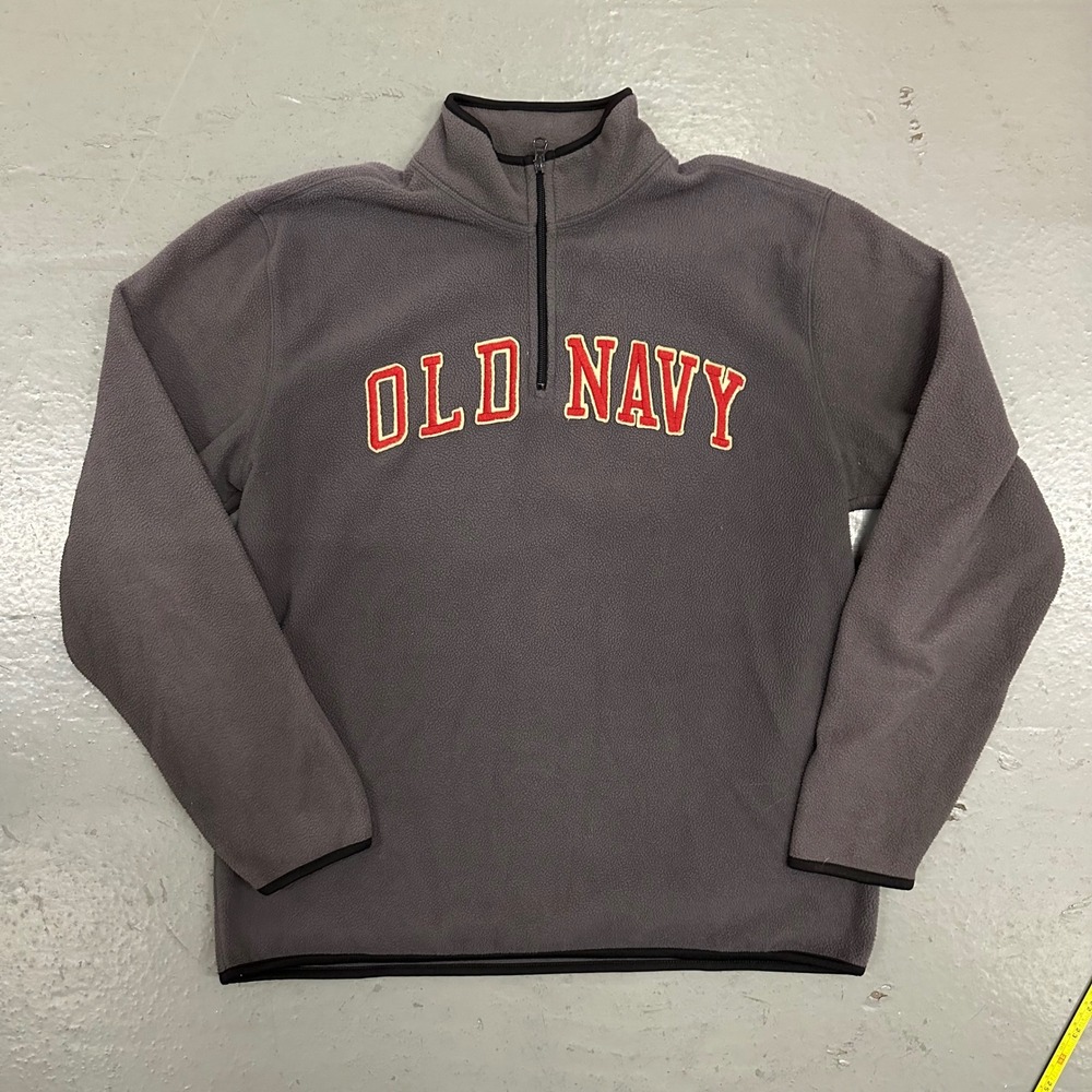 Vintage Old Navy Mens 1/4 Zip Fleece Pullover Large Gray Preowned Spellout